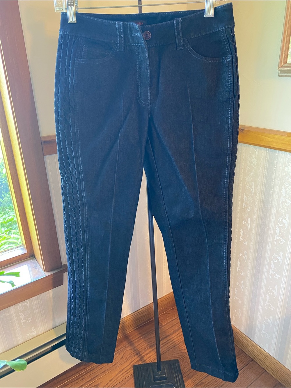 Escada Black Straight-Leg Jeans with Braided Side Detail